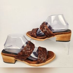 Freebird Distressed Braided Leather Sandals Mules Heels Women's Size 9